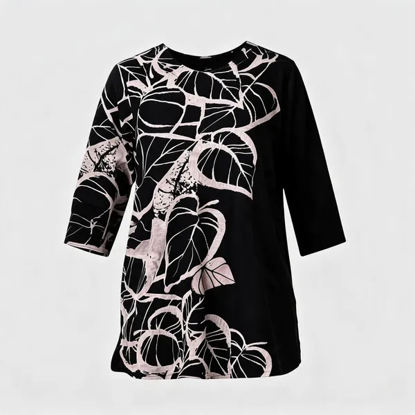 Black_Cotton_Printed_Shirt_Style_Top_For_Women