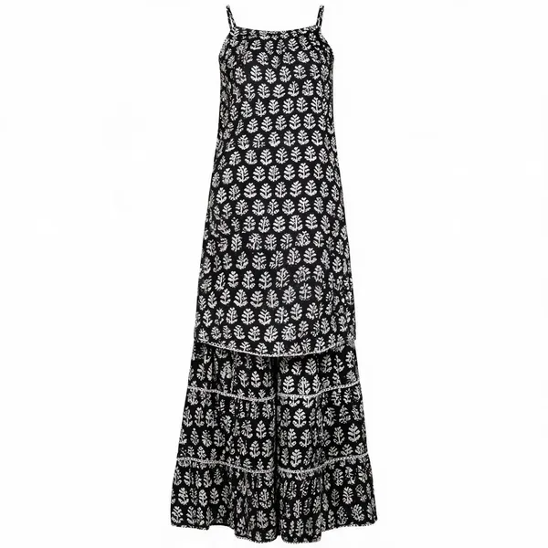 Black_Cotton_Floral_Printed_Kurta_Sharara_Set_For_Women