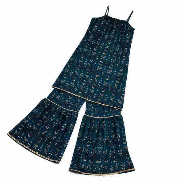 Teal_Blue_Cotton_Printed_Kurta_Sharara_Set_For_Women