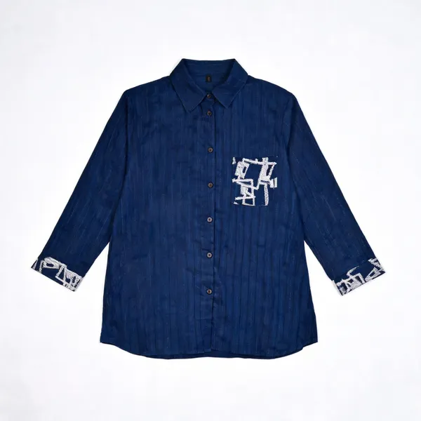 Blue_Cotton_Embroidered_Formal_Shirt_For_Women