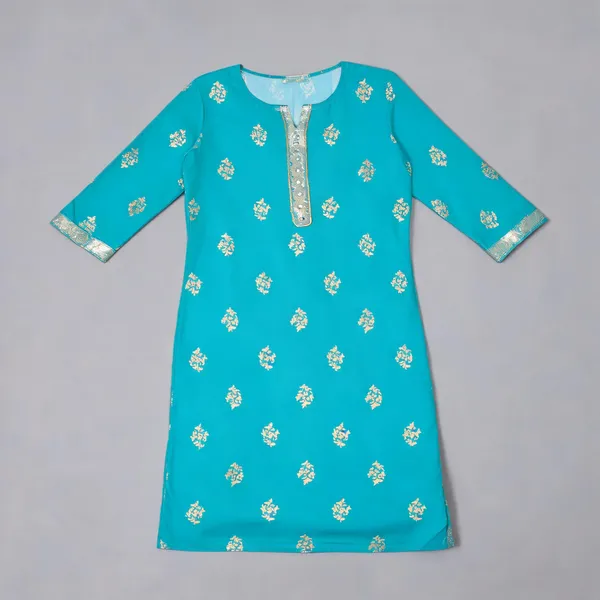 Turquoise_Rayon_Straight_Kurta_For_Women