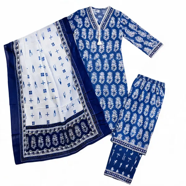 Multicolor_Cotton_Floral_Printed_Kurta_Trouser_Dupatta_Set_For_Women