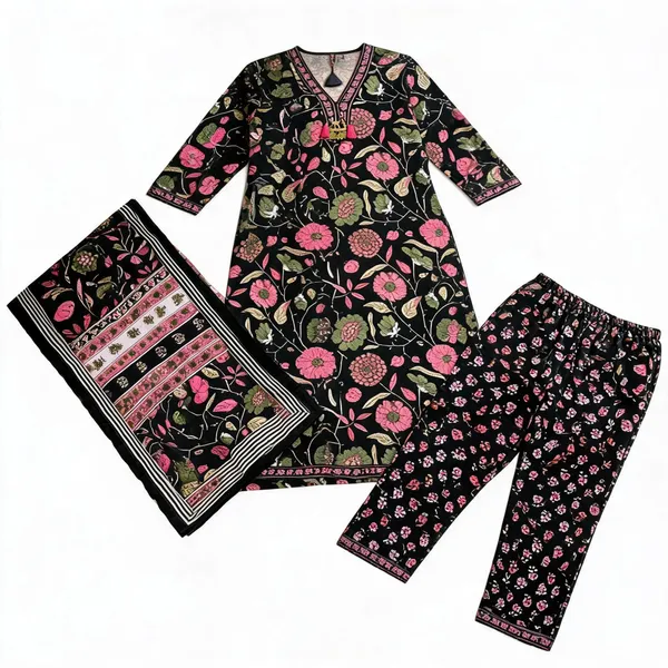 Multi_Cotton_Floral_Printed_Kurta_Trouser_Dupatta_Set_For_Women