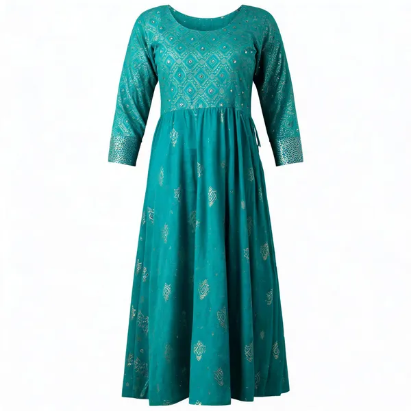 Green_Cotton_Ethnic_Motif_Fit_&_Flare_Ethnic_Dress_For_Women