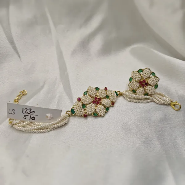 Off_White_Brass_Beaded_Floral_Necklace_And_Ring_Set_For_Women