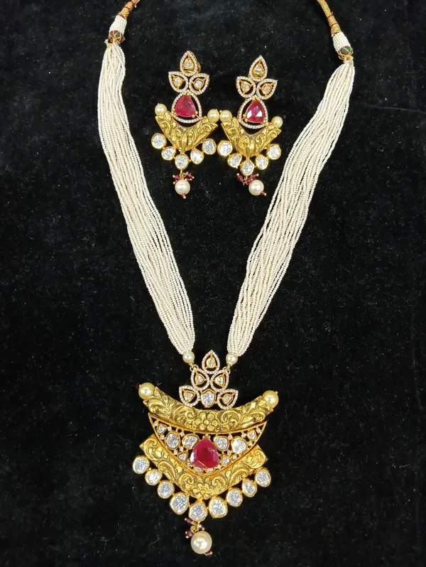 White_Gold_Brass_Beaded_Necklace_Set_For_Women