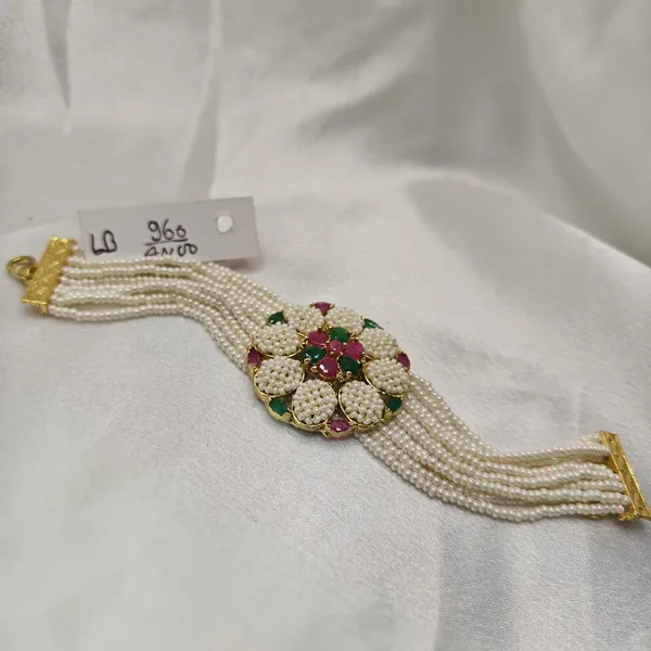 Off_White_Brass_Pearl_Beaded_Floral_Necklace_For_Women