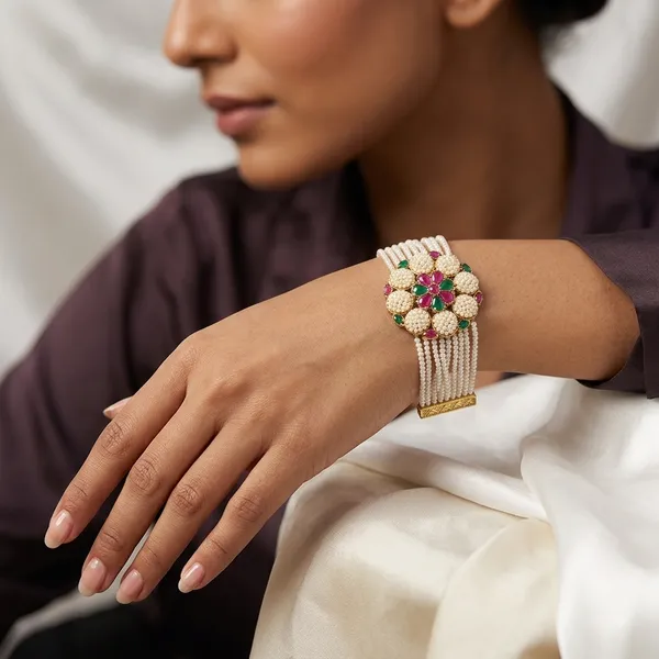 Off_White_Brass_Pearl_Beaded_Floral_Bracelet_For_Women