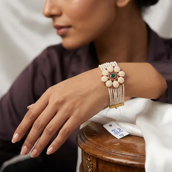 Off_White_Brass_Pearl_Floral_Bracelet_For_Women