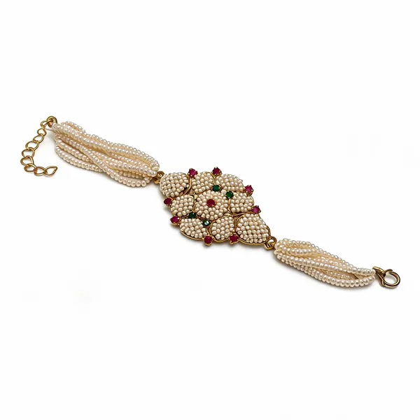Off_White_Brass_Pearl_Beaded_Floral_Necklace_For_Women
