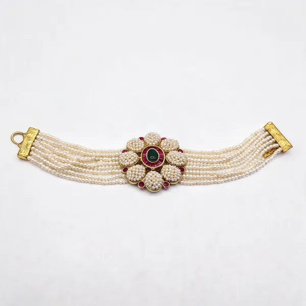 Off_White_Brass_Pearl_Floral_Necklace_&_Brass_Pearl_Multi-Strand_Necklace_For_Women_(Combo_of_2)