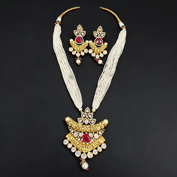 White_Gold_Brass_Beaded_Necklace_Set_For_Women