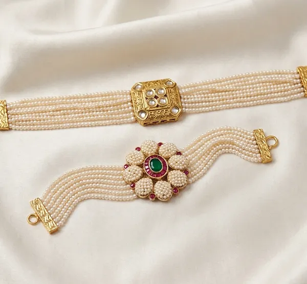 Off_White_Brass_Pearl_Floral_&_Brass_Pearl_Multi-Strand_bracelets_For_Women_(Combo_of_2)