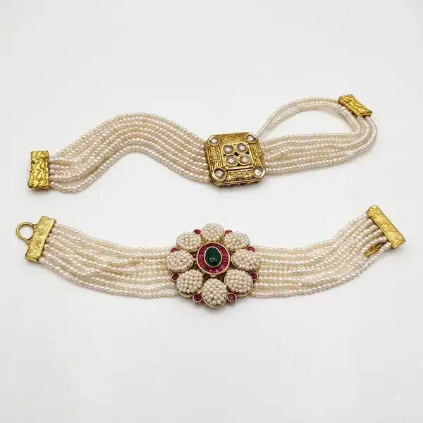 Off_White_Brass_Pearl_Floral_&_Brass_Pearl_Multi-Strand_bracelets_For_Women_(Combo_of_2)