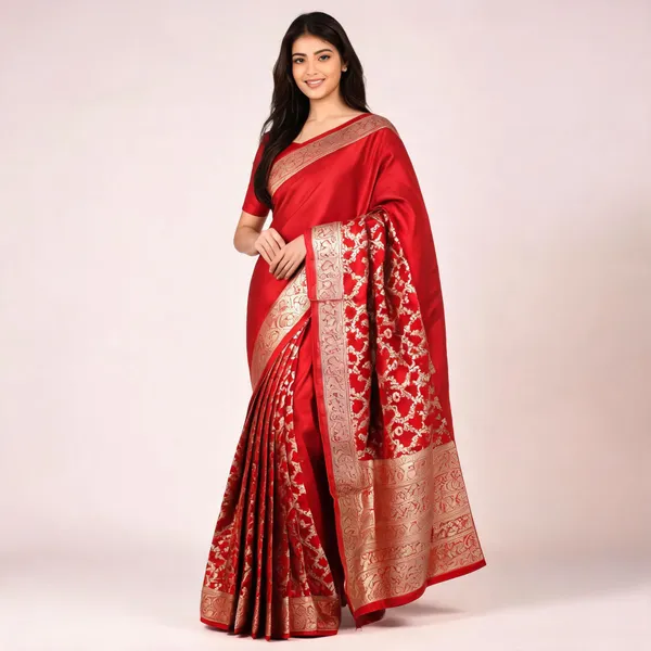 Red_Silk_Woven_Zari_Floral_Border_Saree_For_Women