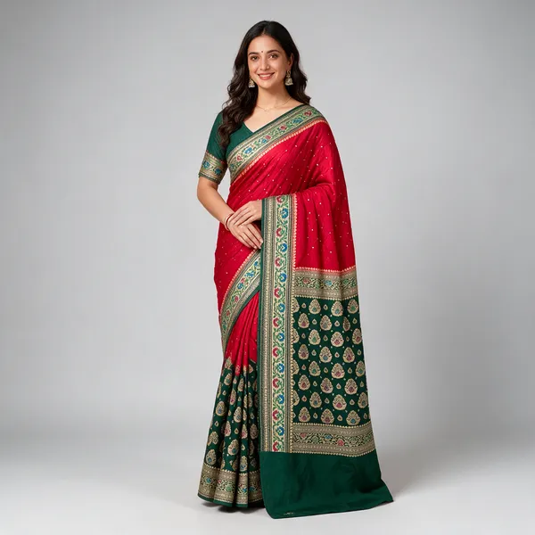 Red_Green_Silk_Printed_Traditional_Saree_For_Women