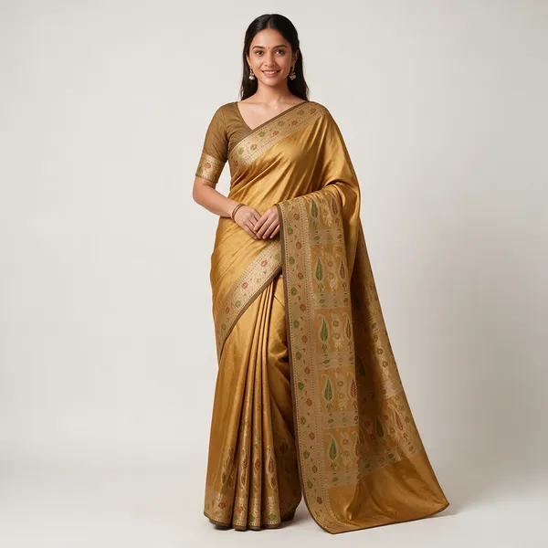 Mustard_Silk_Printed_Traditional_Saree_For_Women