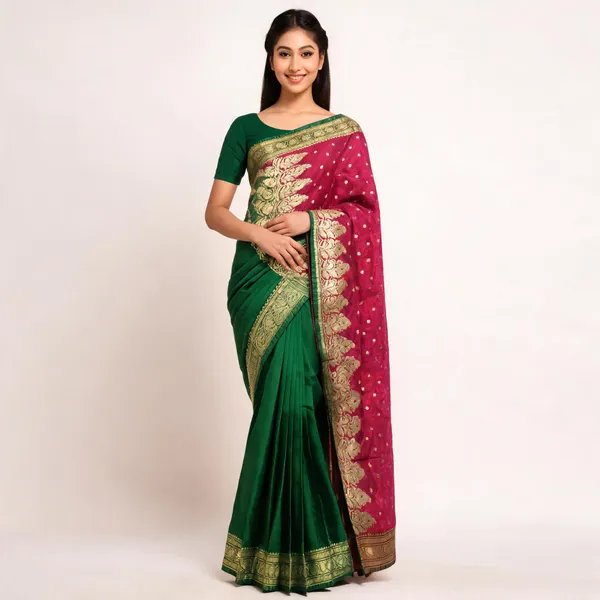 Green_Magenta_Silk_Zari_Woven_Border_Saree_For_Women