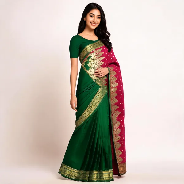 Green_Magenta_Silk_Zari_Woven_Border_Saree_For_Women