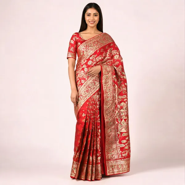 Red_Silk_Woven_Zari_Floral_Saree_For_Women