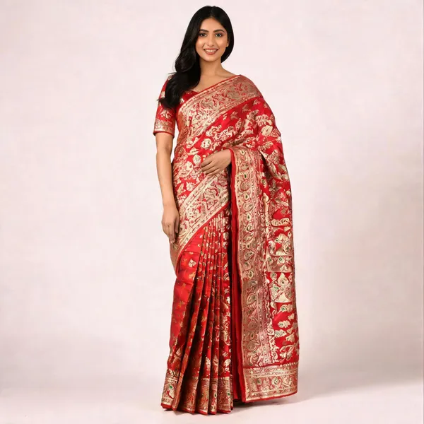 Red_Silk_Woven_Zari_Floral_Saree_For_Women