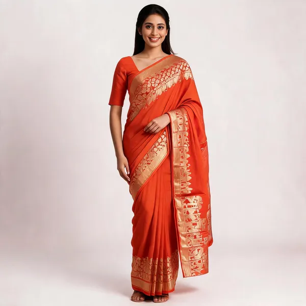 Red_Silk_Woven_Zari_Border_Pallu_Saree_For_Women