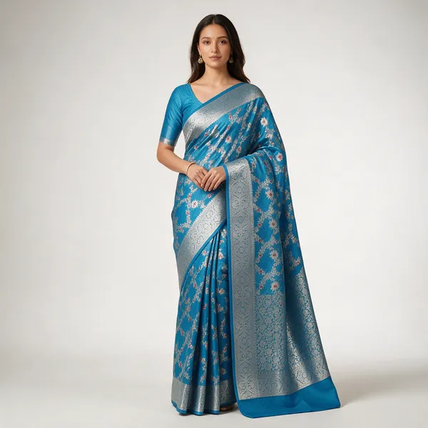 Blue_Silk_Woven_Floral_Motif_Traditional_Saree_For_Women