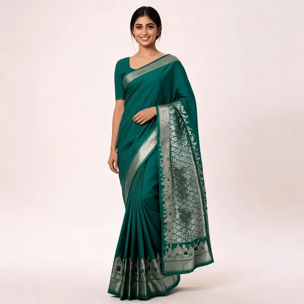 Teal_Silk_Woven_Ethnic_Traditional_Saree_For_Women