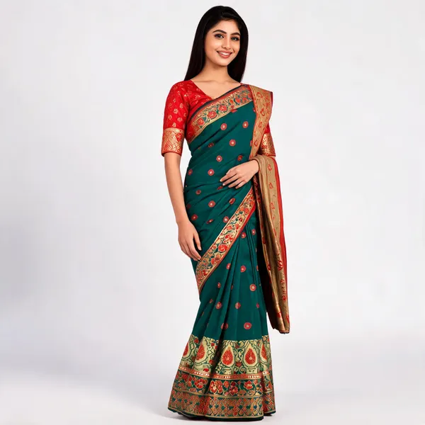Teal_Silk_Woven_Traditional_Saree_For_Women