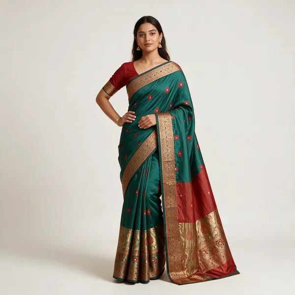 Teal_Silk_Woven_Traditional_Saree_For_Women