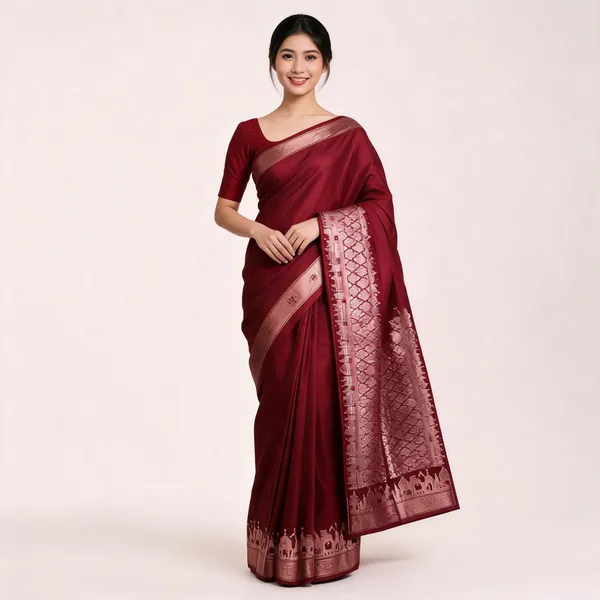 Maroon_Silk_Woven_Temple_Border_Traditional_Saree_For_Women