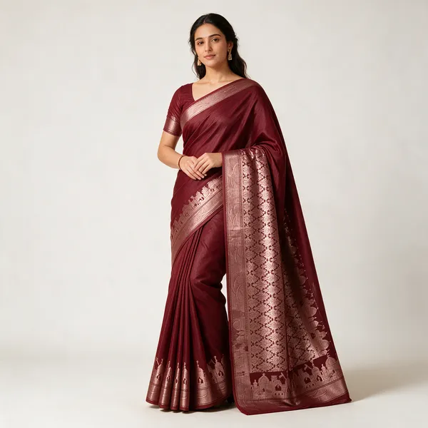 Maroon_Silk_Woven_Temple_Border_Traditional_Saree_For_Women