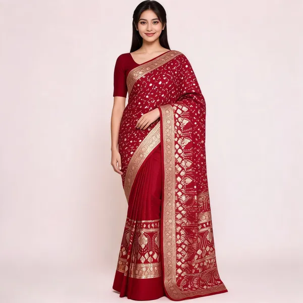 Red_Silk_Zari_Woven_Floral_Motif_Saree_For_Women