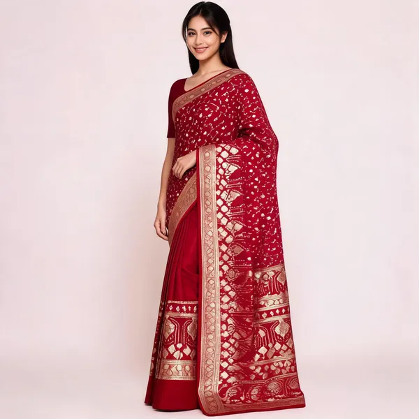 Red_Silk_Zari_Woven_Floral_Motif_Saree_For_Women