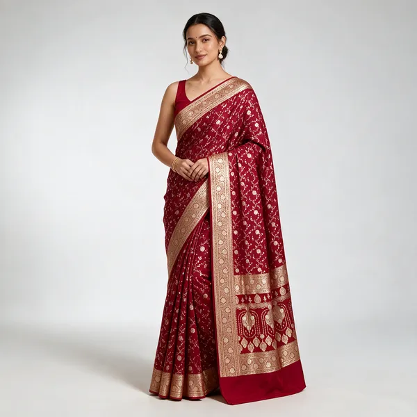 Dark_Pink_Silk_Zari_Woven_Floral_Motif_Saree_For_Women