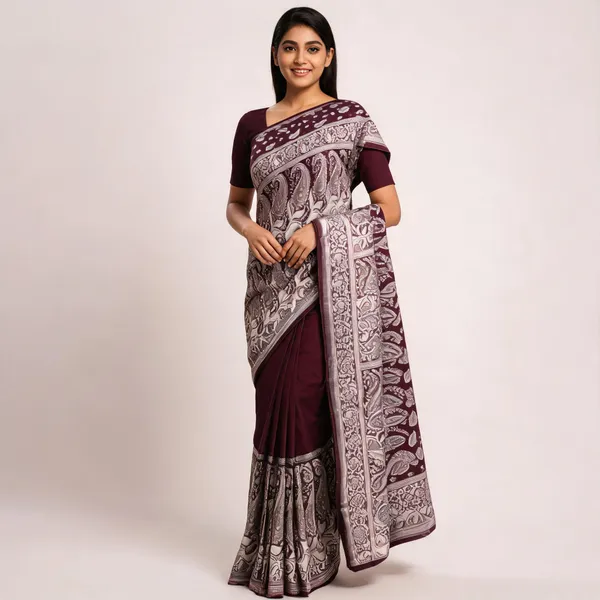 Maroon_Silk_Printed_Paisley_Floral_Saree_For_Women
