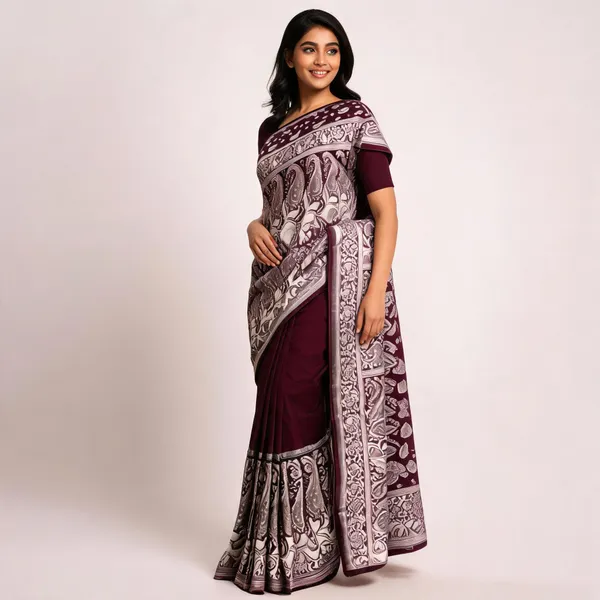 Maroon_Silk_Printed_Paisley_Floral_Saree_For_Women