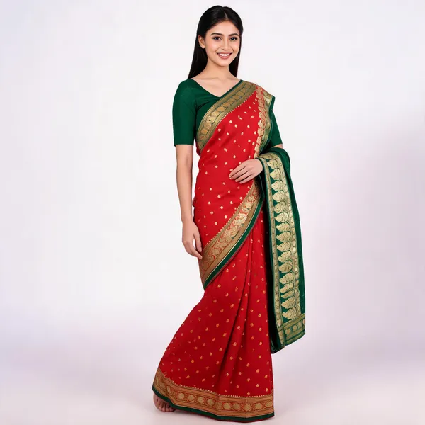 Red_Silk_Woven_Brocade_Traditional_Saree_For_Women