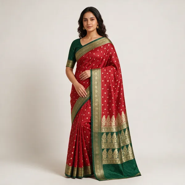 Red_Silk_Woven_Brocade_Traditional_Saree_For_Women