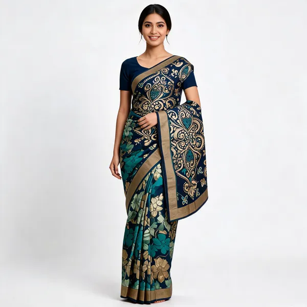 Navy_Blue_Silk_Printed_Floral_Paisley_Saree_For_Women