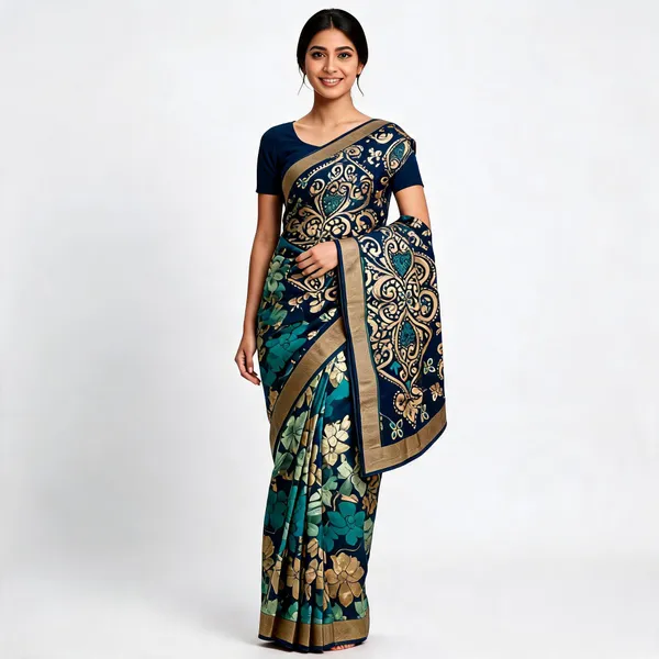 Navy_Blue_Silk_Printed_Floral_Paisley_Saree_For_Women