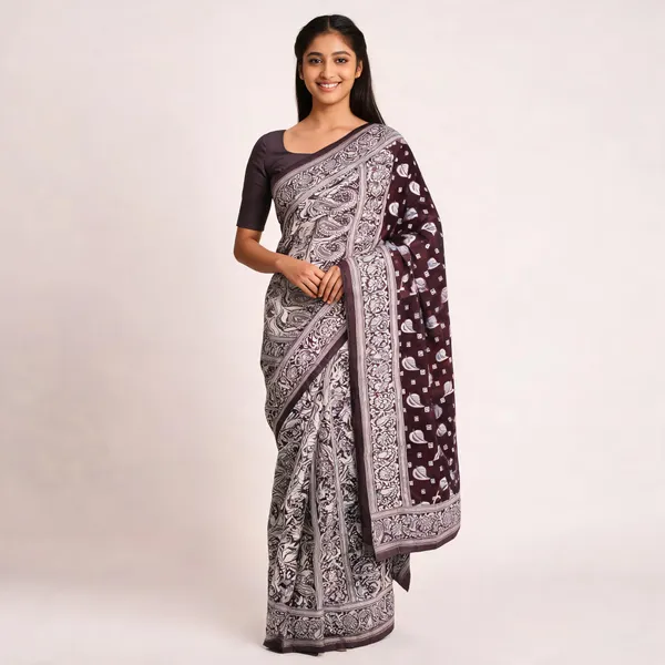 Black_White_Cotton_Printed_Paisley_Saree_For_Women