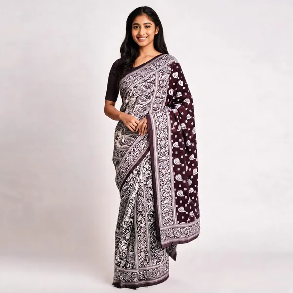 Black_White_Cotton_Printed_Paisley_Saree_For_Women