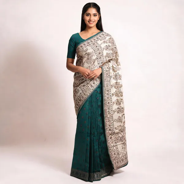 Teal_Silk_Printed_Ethnic_Paisley_Saree_For_Women