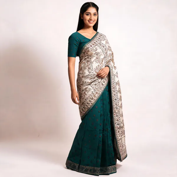 Teal_Silk_Printed_Ethnic_Paisley_Saree_For_Women