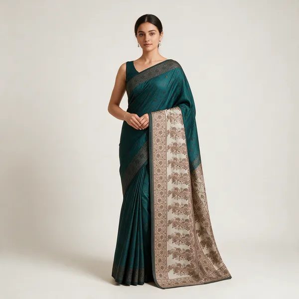 Teal_Silk_Printed_Ethnic_Paisley_Saree_For_Women