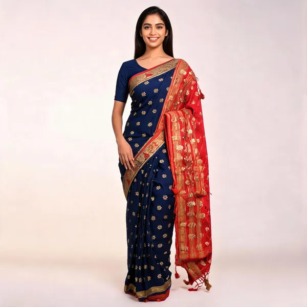 Navy_Blue_Silk_Woven_Floral_Traditional_Saree_For_Women