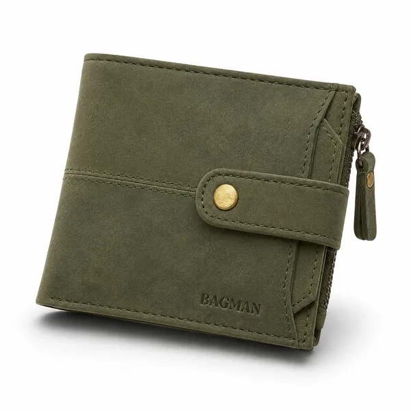 Olive_Green_Genuine_Leather_Bi-Fold_Wallet_With_Zipper_For_Men
