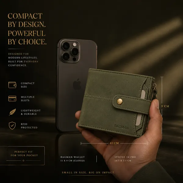Olive_Green_Genuine_Leather_Bi-Fold_Wallet_With_Zipper_For_Men