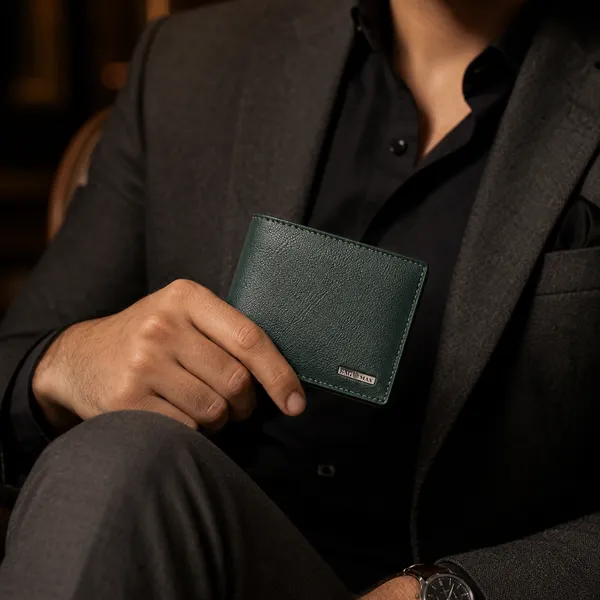 Green_Genuine_Leather_Bi-Fold_Wallet_For_Men